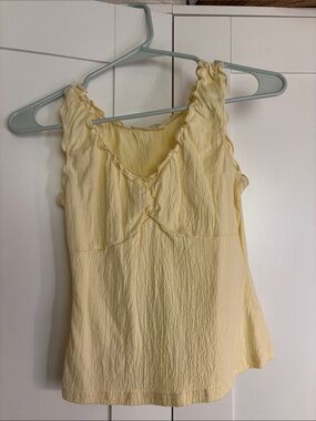 John Galt Sleeveless Ruffle V-Neck Top - Light Yellow